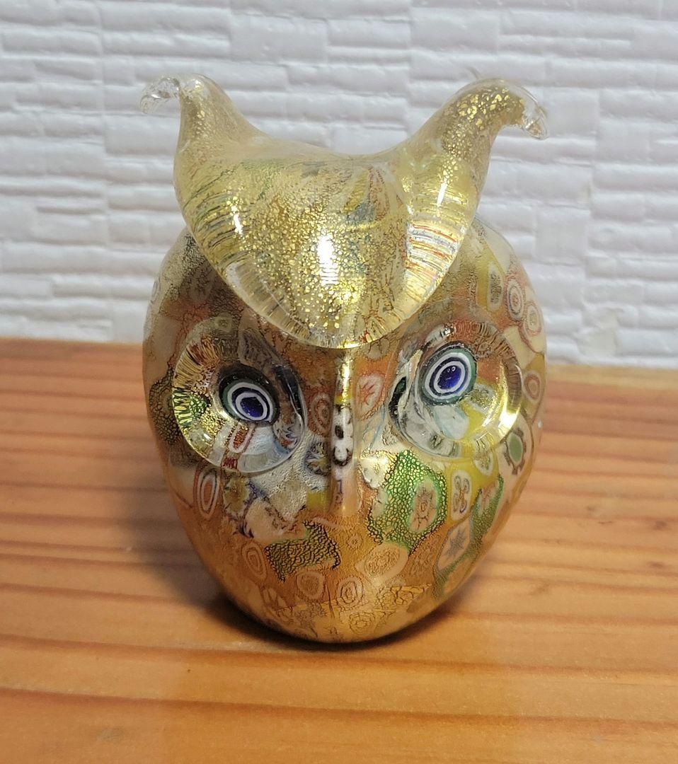 イタリアベネチアガラス ムラノガラス フクロウ 金彩 （ムラーノ