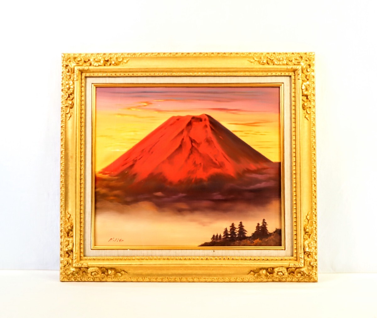 真作 森田浩二 油彩「赤富士」画寸 53×45.5cm F10 熊本県出身 應
