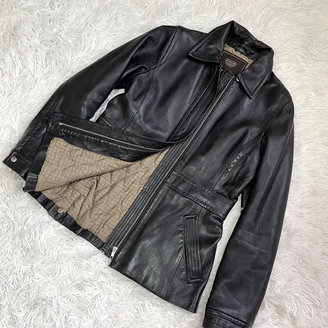 コーチ シングルライダースジャケット シグネチャー ベルト