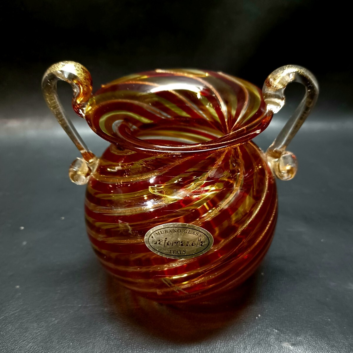 MURANO 14cm ムラノ 金彩 スワン モチーフ レッド グラス MURANO ムラノ 金彩 スワン モチーフ レッド グラス MURANO
