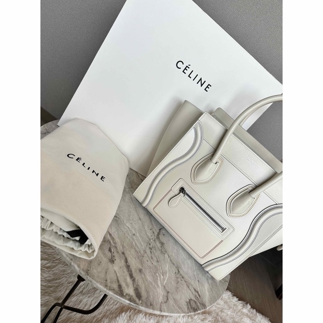 【値下げ】CELINE ラージ ヘアクロー アイボリー CELINE ラゲージ マイクロ アイボリー/ホワイト カラーステッチ