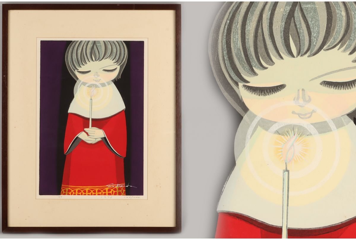 ギャラ藤]木版画/池田修三/『灯』146/200 /A-1180 (検索)骨董