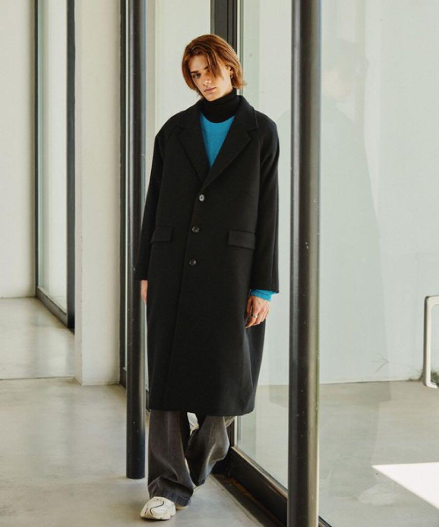 新品タグ付き　EMMA CLOTHES ロングセミダブルチェスターコート EMMA CLOTHES チェスターコート コート テックメルトンオーバー