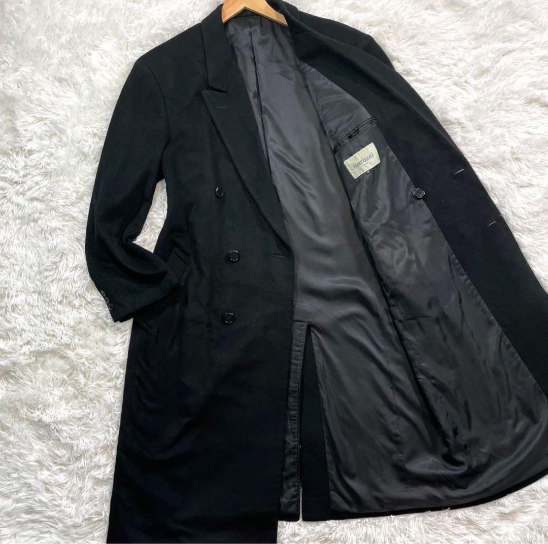vintage カシミヤステンカラーコート 比翼 ロング ブラック/W241 カシミアコート黒 カシミア100% （カシミヤ100% ロングコート