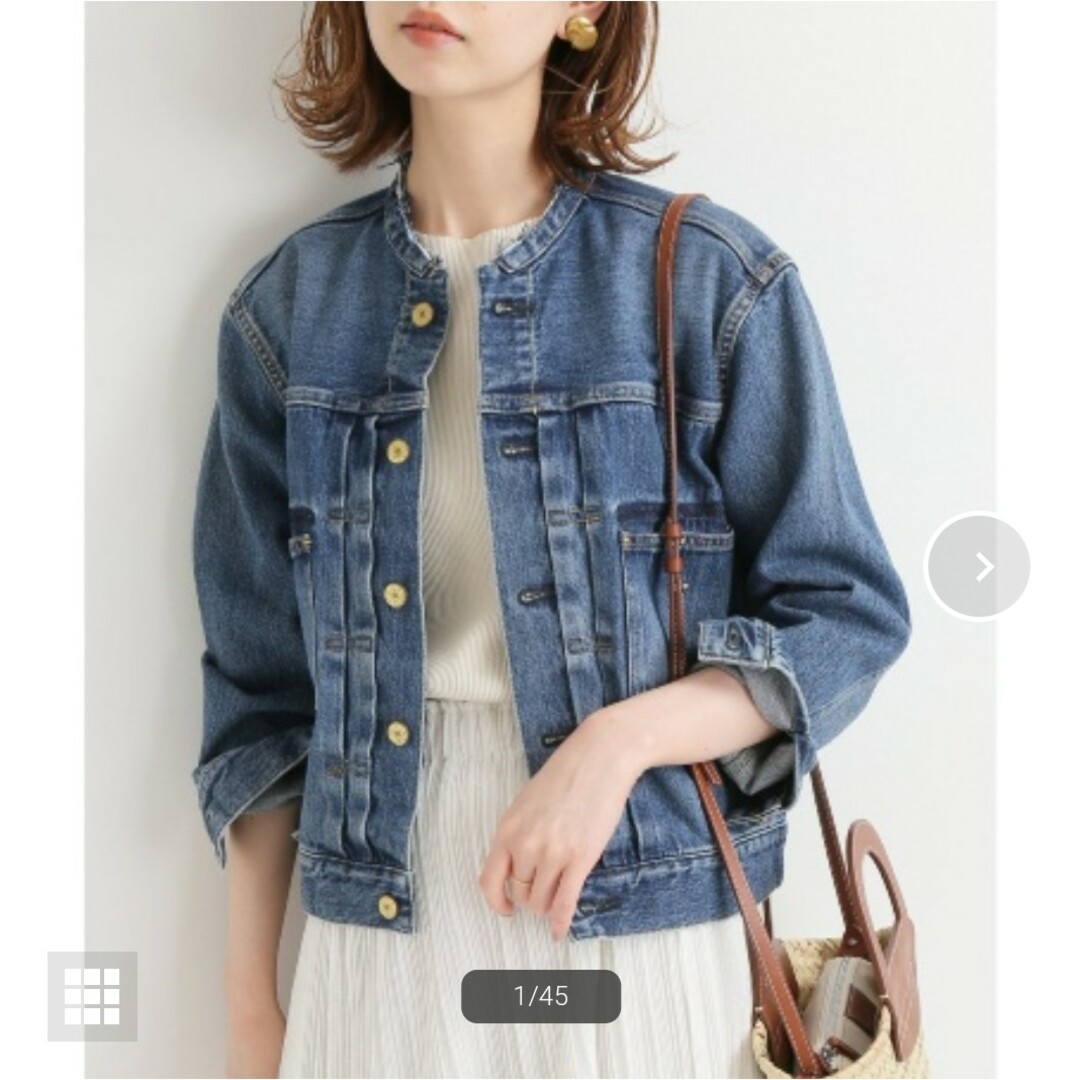 IENA L'ATELIER DENIM　ノーカラー デニムブルゾン　38 SHIPS any: ノーカラー デニム ブルゾン［SHIPS any DENIM