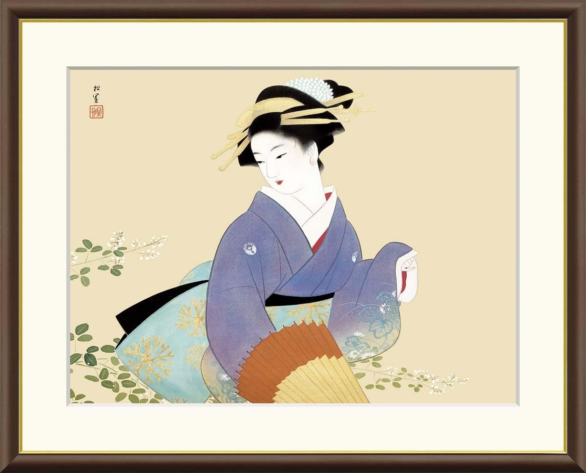 上村松園　萩の露　高精細複製日本画　高級木製額縁　絵画　装飾　彫刻　版画　美人画 上村松園『萩の露』秋 額 : アートの友社 上村松園『萩の秋』秋