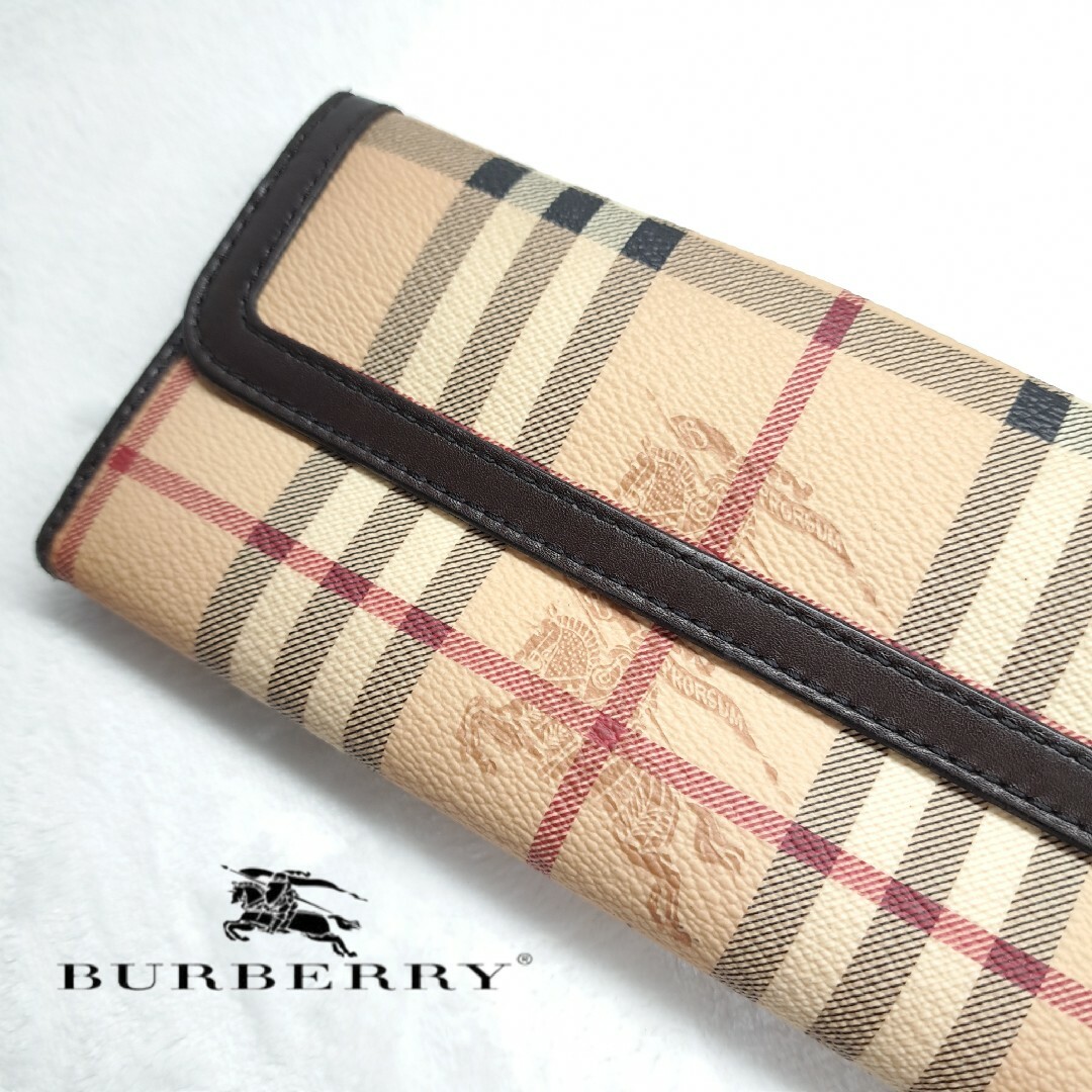 【微美品】　BURBERRY バーバリー 長財布 シャドーホース ノバチェック BURBERRY ノバチェック 長財布 2つ折り ホースロゴ シャドー