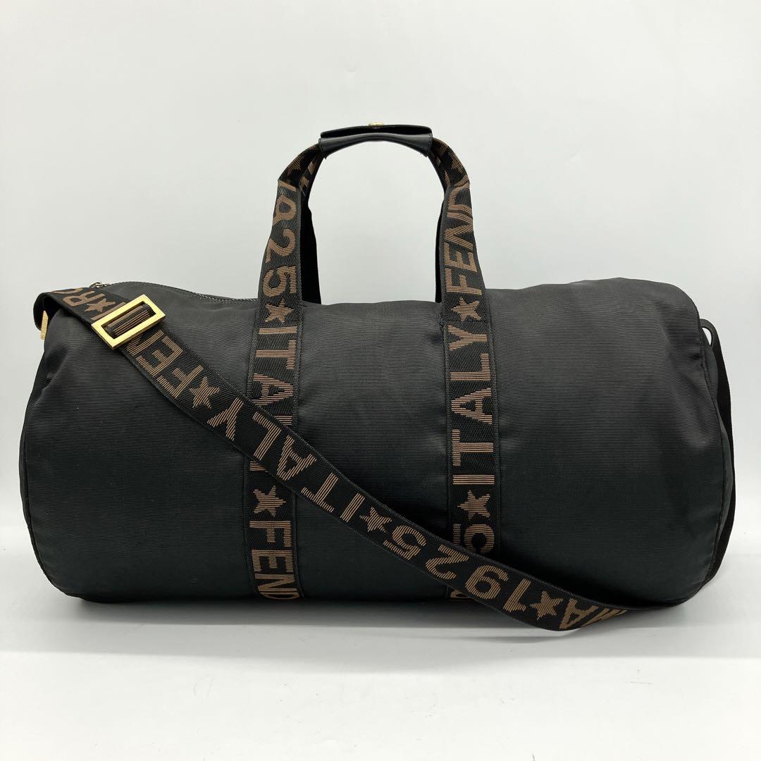 【FENDI】2wayボストンバッグ　ロゴライン　ナイロン　ブラック FENDI フェンディ 2way ボストンバッグ ナイロン ロゴライン
