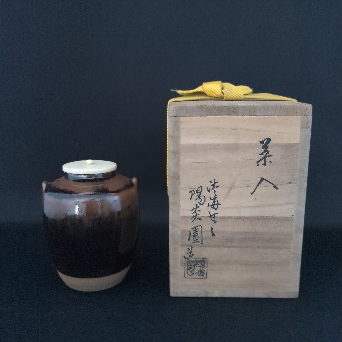 4137 淡海ぜぜ 陽炎園 膳所焼 茶入 仕覆 共箱 茶道具 茶器