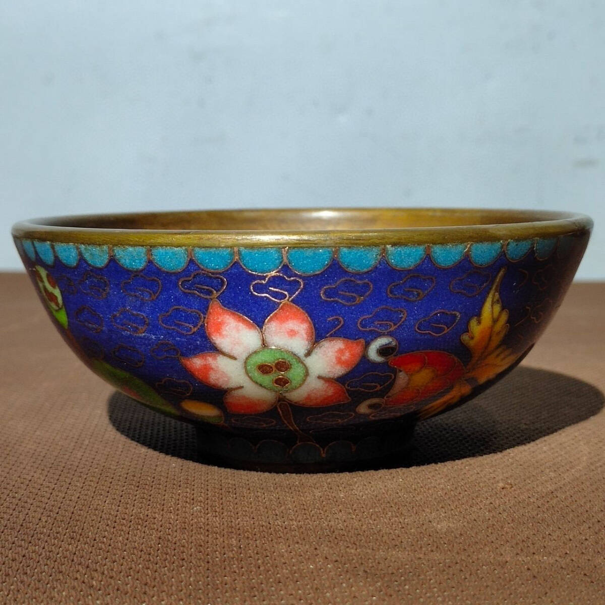 蔵友館蔵品・銅製・景泰藍・琺瑯彩・荷塘月色紋・賞碗】・希少