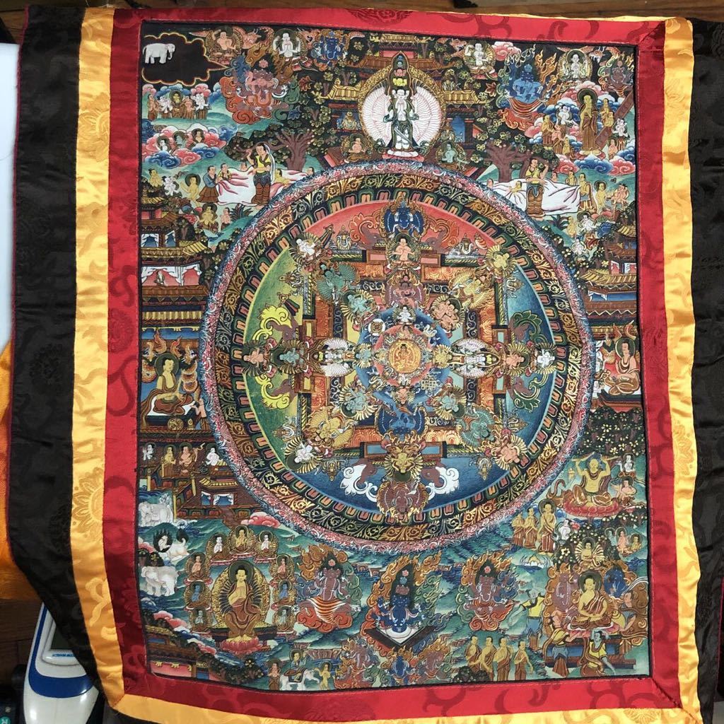 チベット　タンカ　グルリンポチエの仏画 ☆ 値下げ 中国 チベット タンカ 仏教画 ☆（チベット タンカ