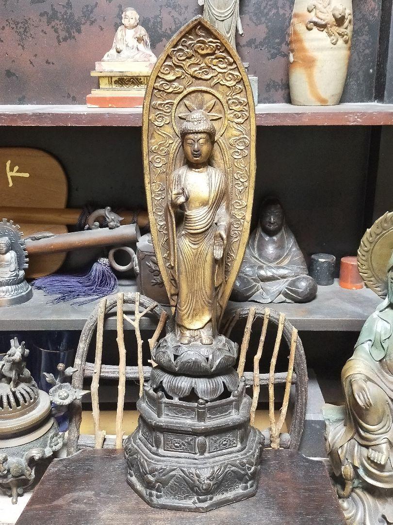 佛像，古銅製，高39cm，骨董品，重1600克。 古銅製 仏像 阿弥陀如来 立像 銅製 骨董品 （仏像買取 | 骨董