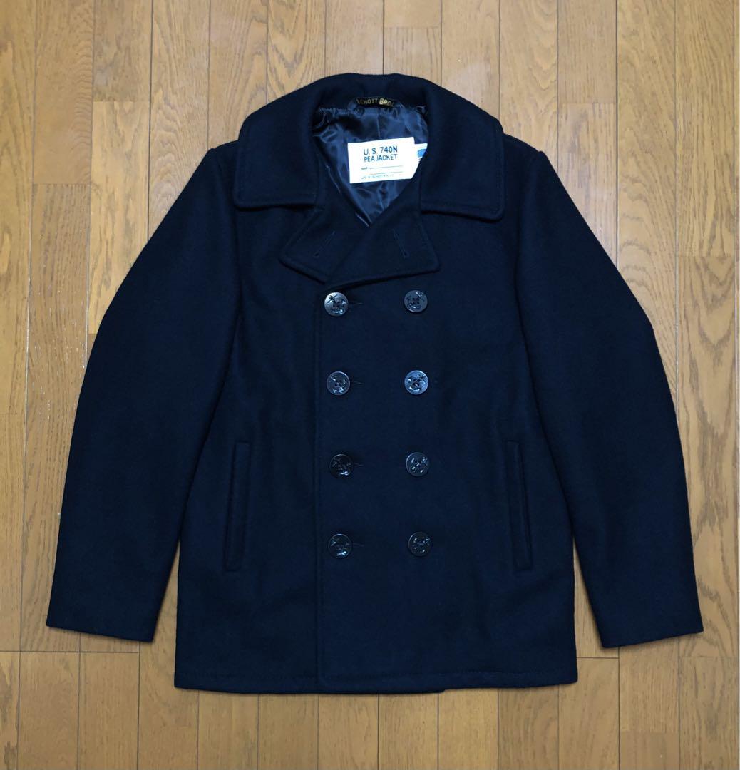 36 極美品 Schott 753US Pコート タイト スリム ピーコート 黒