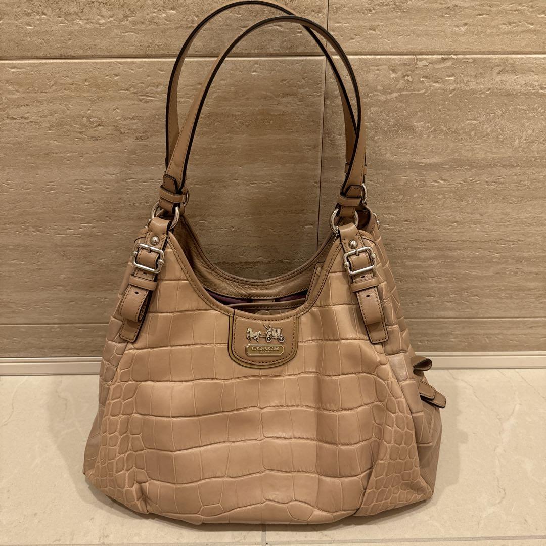 COACH☆クロコ型押レザーショルダーハンドバッグ （1円 □極美品