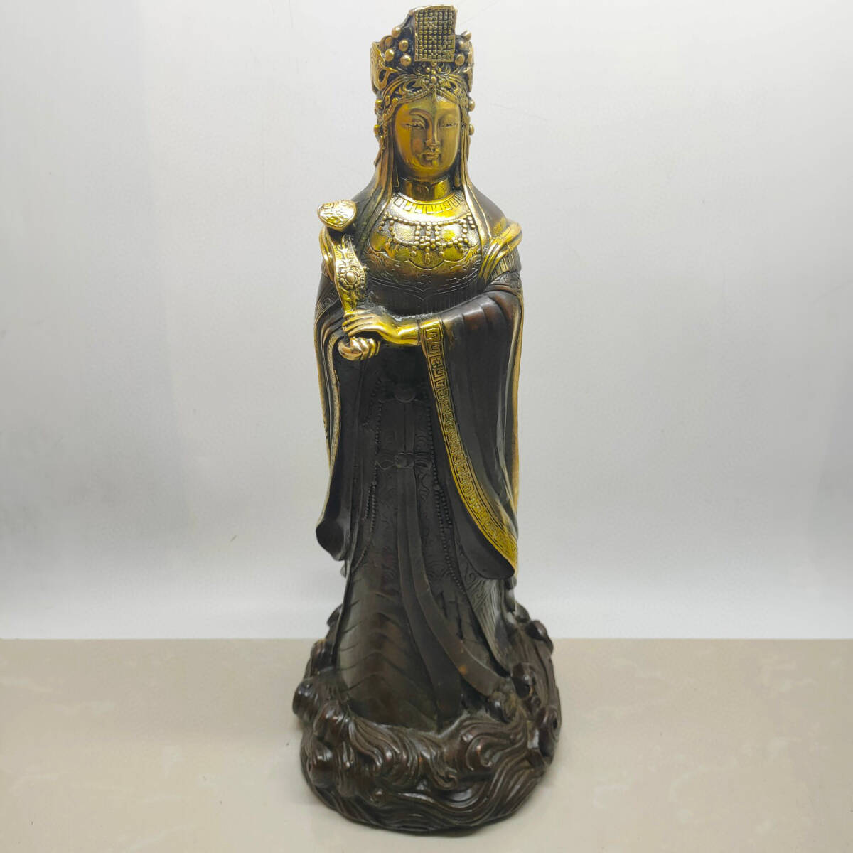 超珍館蔵】黄銅製 塗金 媽祖娘娘像 置物 古賞物 古美術品 稀少