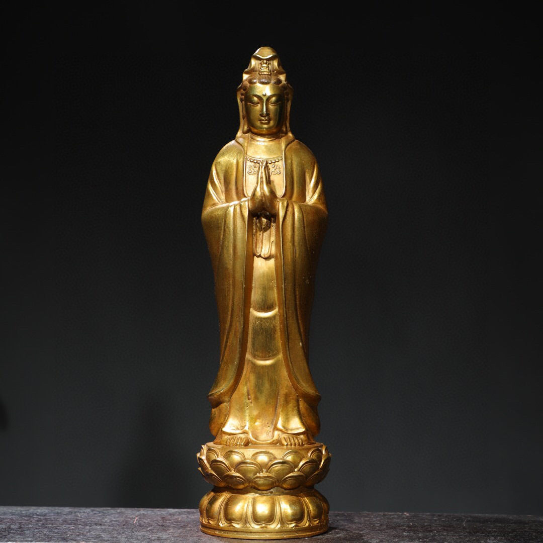 蔵友館蔵品・銅製・塗金・觀音菩薩像】・希少珍品・置物・賞物