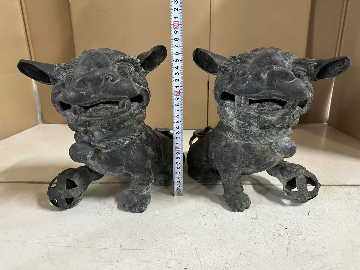 銅製 獅子 （中国 古銅宣徳銅 獅子に達磨 置物 C 4197 （宣徳