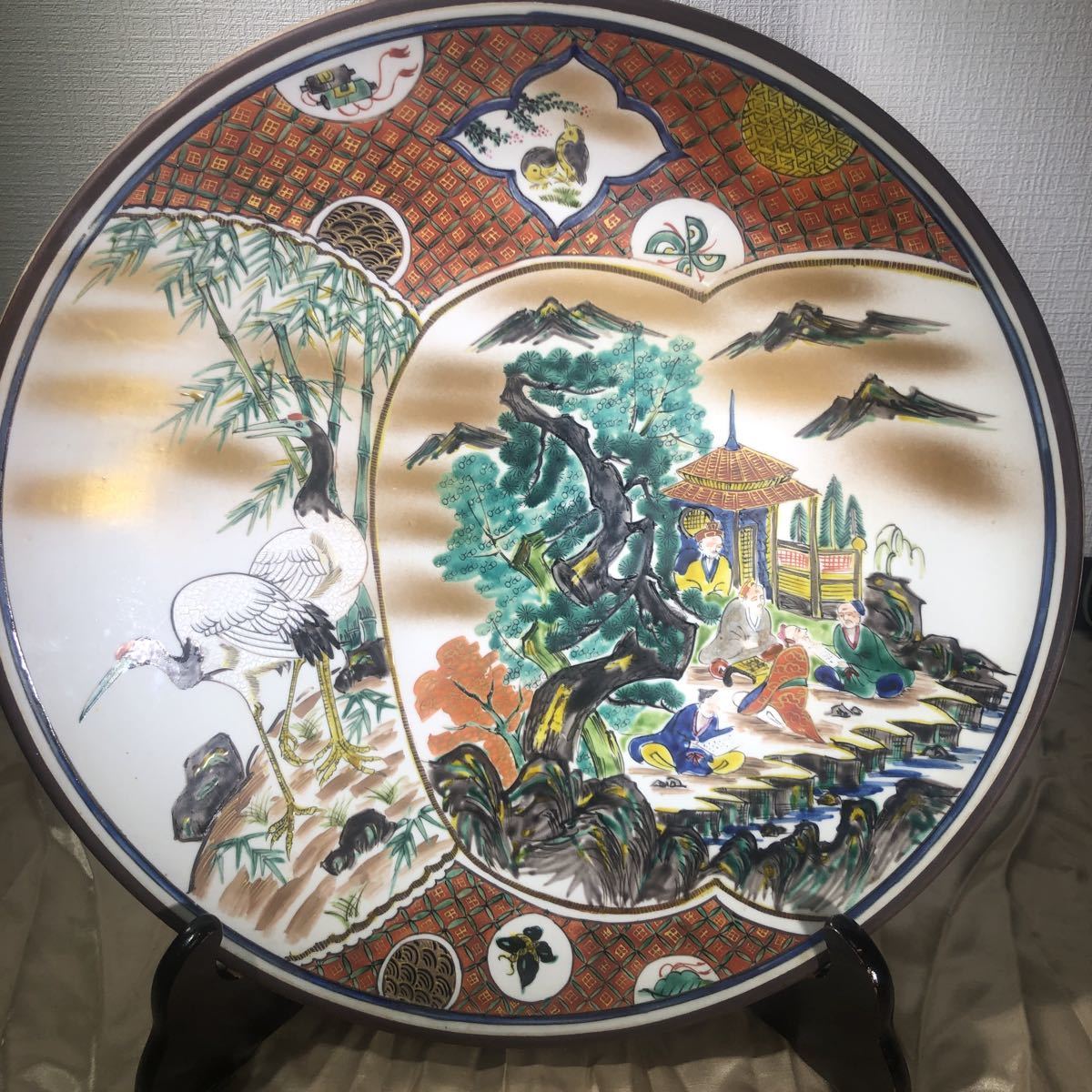 九谷焼 飾皿 九谷 大皿 色絵 径 鶴 松竹梅 888（九谷焼-通販