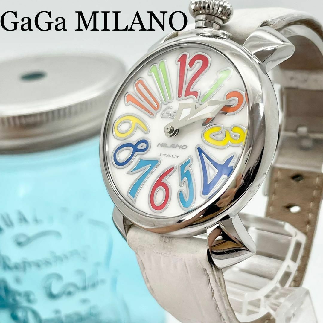 【美品】GagaMilano マヌアーレ40 ホワイトシェル ピンクベルト imgrc0076246699.jpg