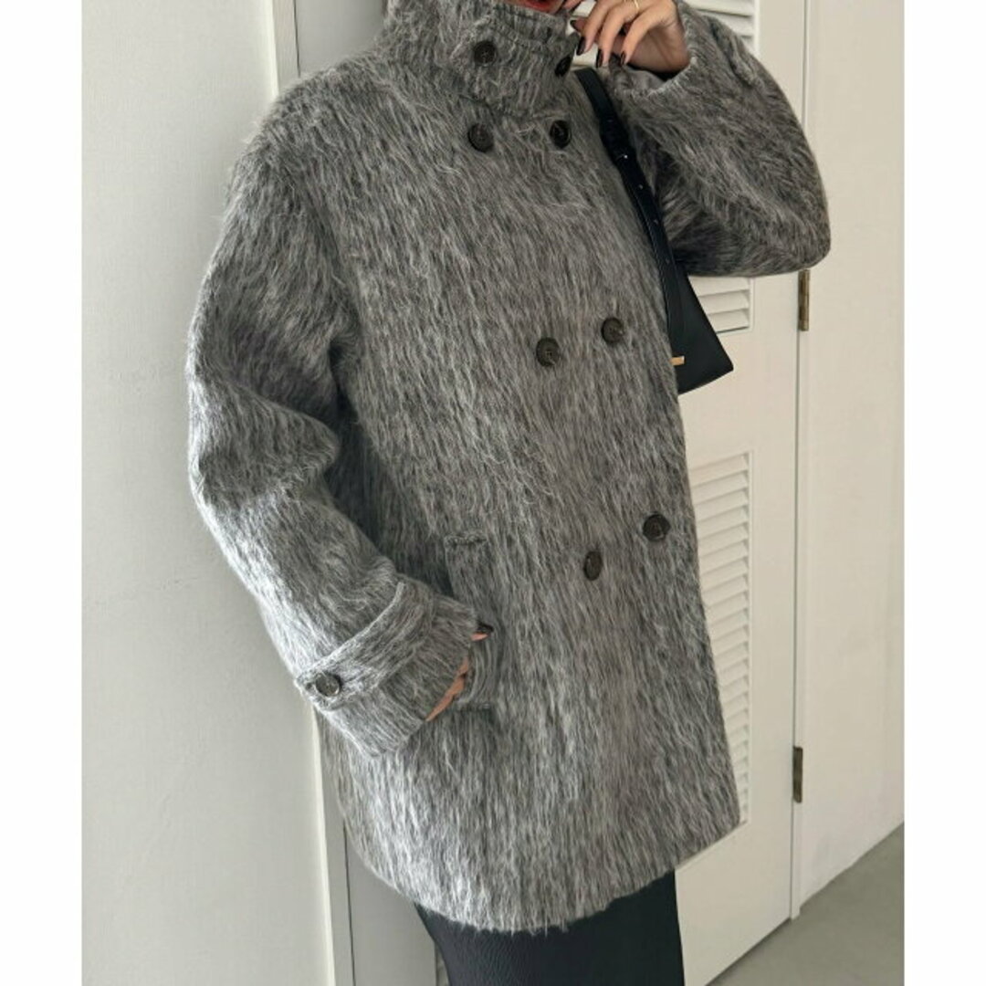 ライトグレー】スタンドカラーシャギーミドルコート （EC限定