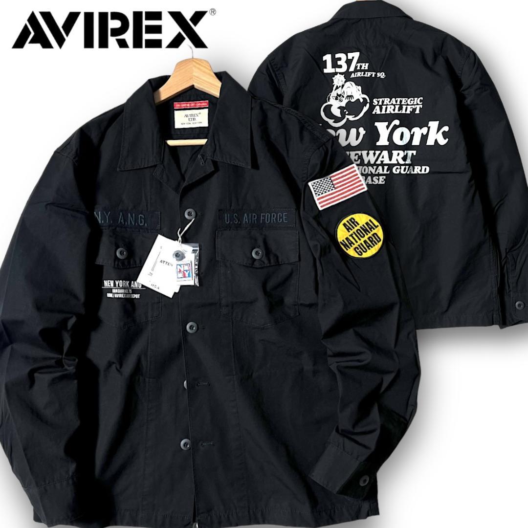 L AVIREX ミリタリー ユーティリティシャツジャケット ブラック L AVIREX ミリタリー ユーティリティシャツジャケット ブラック