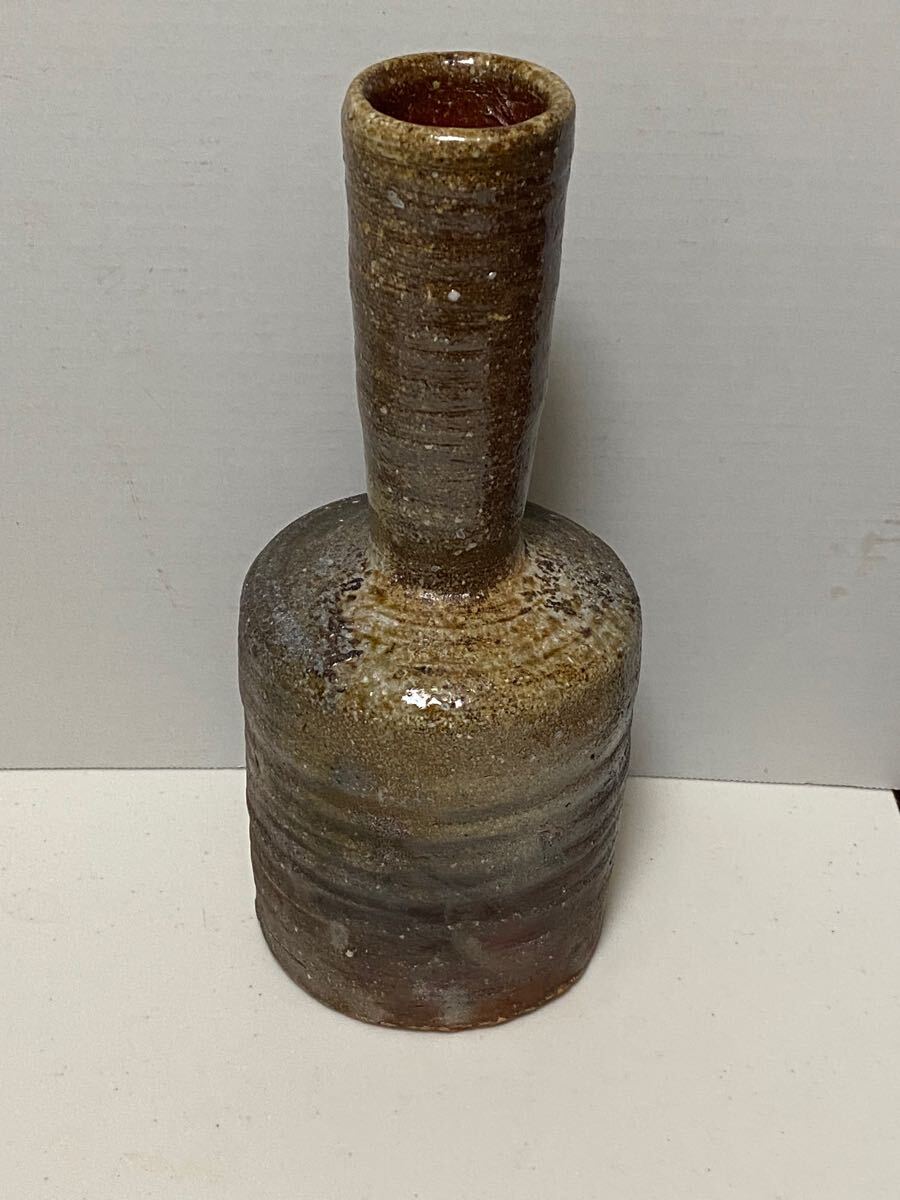 備前長口花入 花瓶 花器在名 陶器 壺時代物（備前長口花入 花瓶