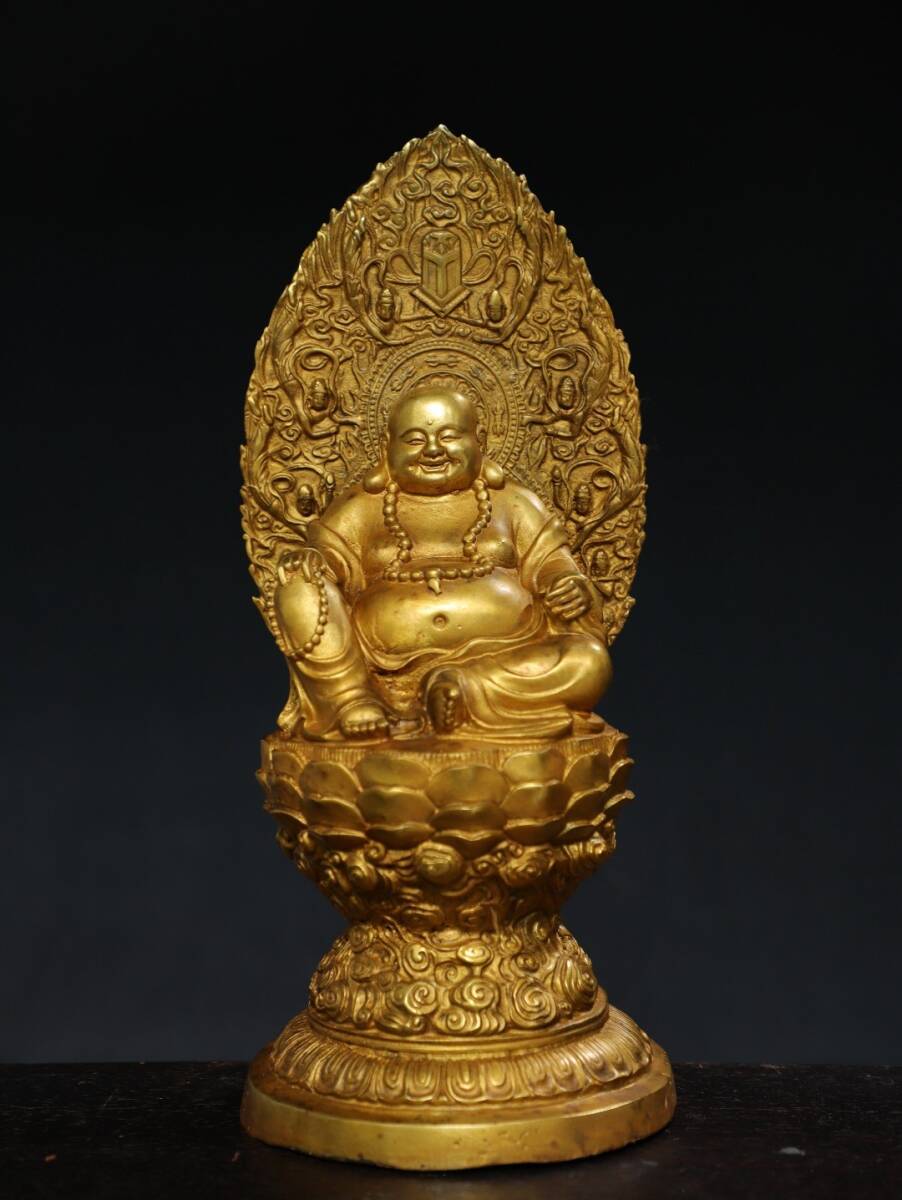 銅像 銅佛像 置物 時代物 古美術 永し 明時代 塗金 彌勒佛 佛像 仏像 宗教 仏教古美術 極細工