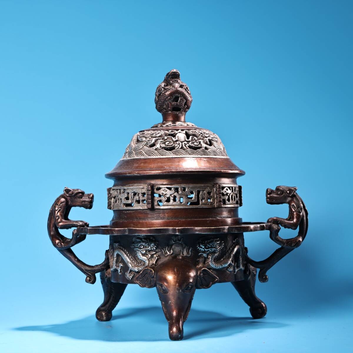 宣德年製 純銅 香炉 銅製品 銅器 稀少珍品 中国 旧蔵 清 銅製 銅拓金 文案置物 【獸】熏香爐 古銅 銅製品 極細工