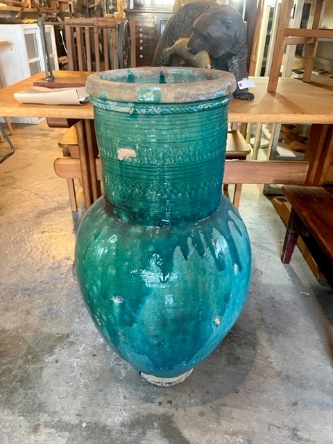 ペルシャ陶器　発掘品 出土品 1300年代 ペルシャ 14世紀頃 緑釉大壺 鑑定書付 / 甕
