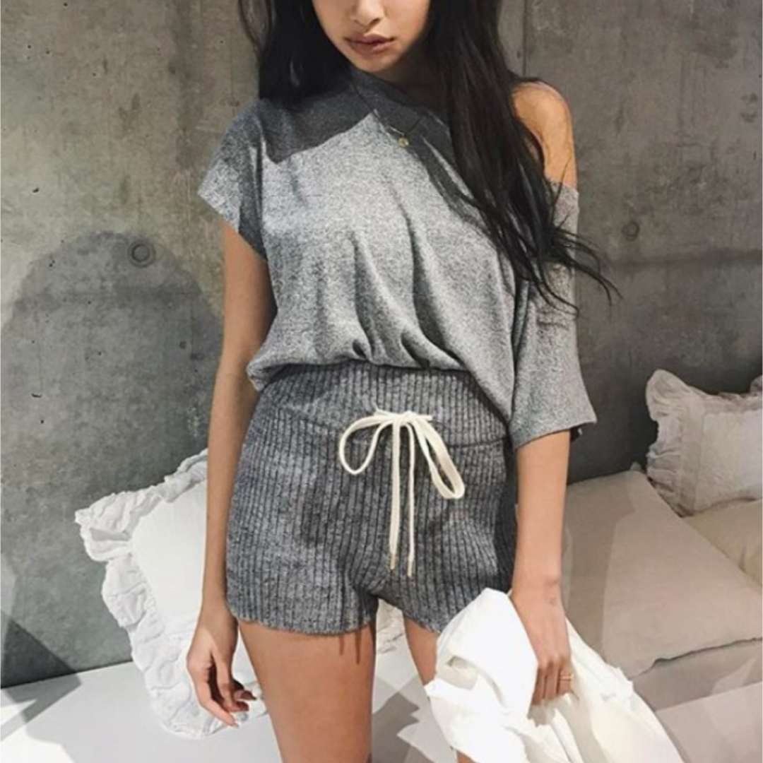 juemi ニットショートパンツ グレー　ニットショーパン Contrast Knit Shorts – JUEMI