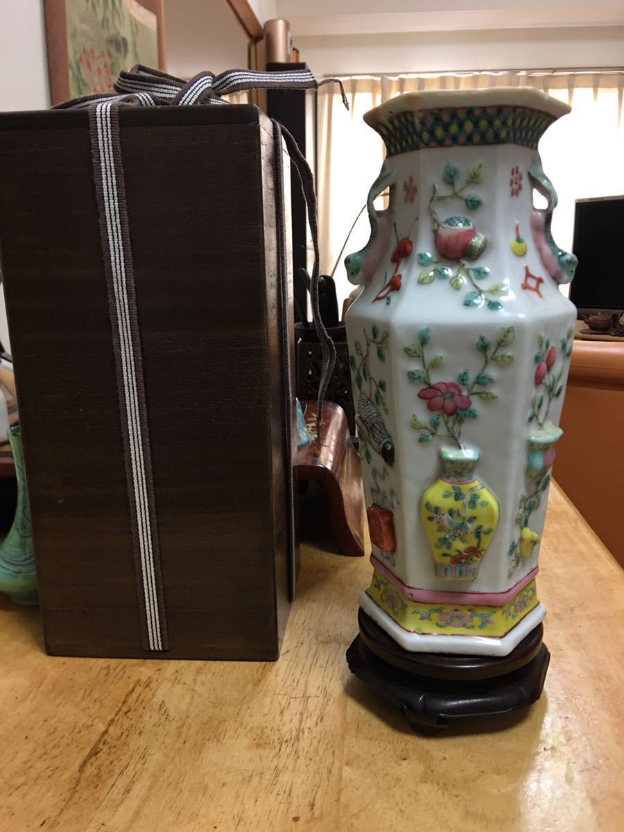 古美術 中国 粉彩花瓶 同治年製（奇】中国美術 同治年製 底款