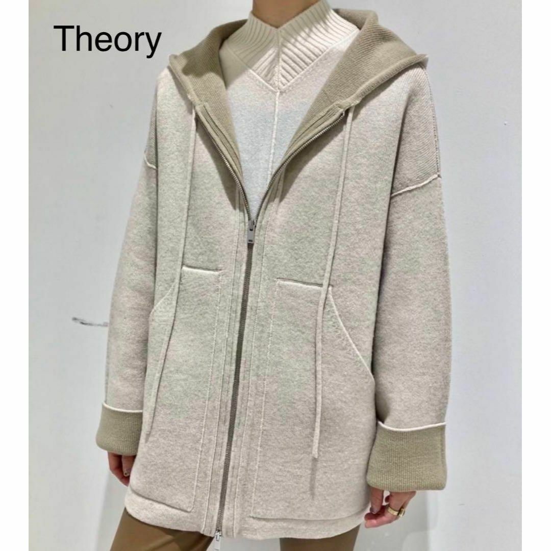美品 Theory カシミヤ混 ダブルフェイス ニットフーディ ジャケット 美品 Theory カシミヤ混 ダブルフェイス ニットフーディ