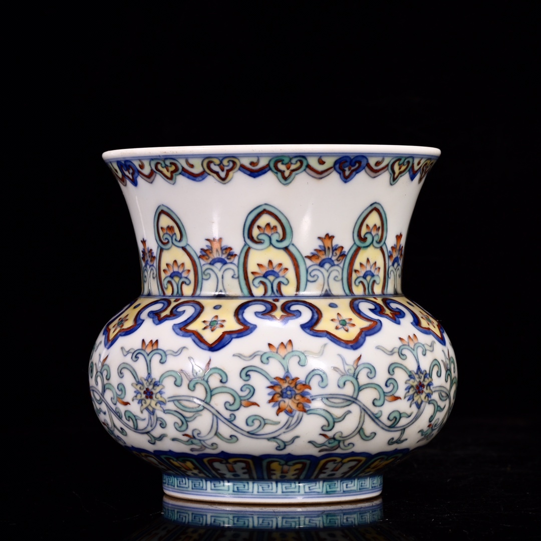 1~PP7602 中国磁器 陶芸 磁器『清乾隆斗彩花卉紋滓斗』施釉陶