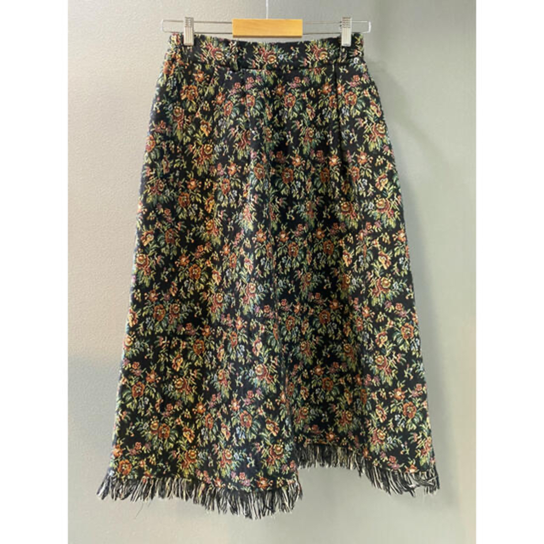古着 ビンテージ 70s ロング スカート 花柄 ゴブラン フリンジ 古着 ビンテージ 70s ロング スカート 花柄 ゴブラン フリンジ