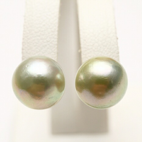 アコヤ真珠パールピアス 9.5-10.0mm ナチュラルゴールドグリーン