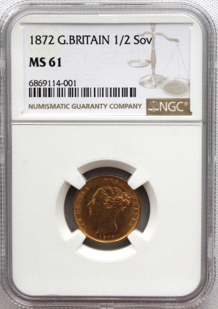 1872年 ビクトリア女王 ハーフソブリン金貨 1/2sov NGC MS61 1872年 ビクトリア女王 ハーフソブリン金貨 1/2sov NGC MS61