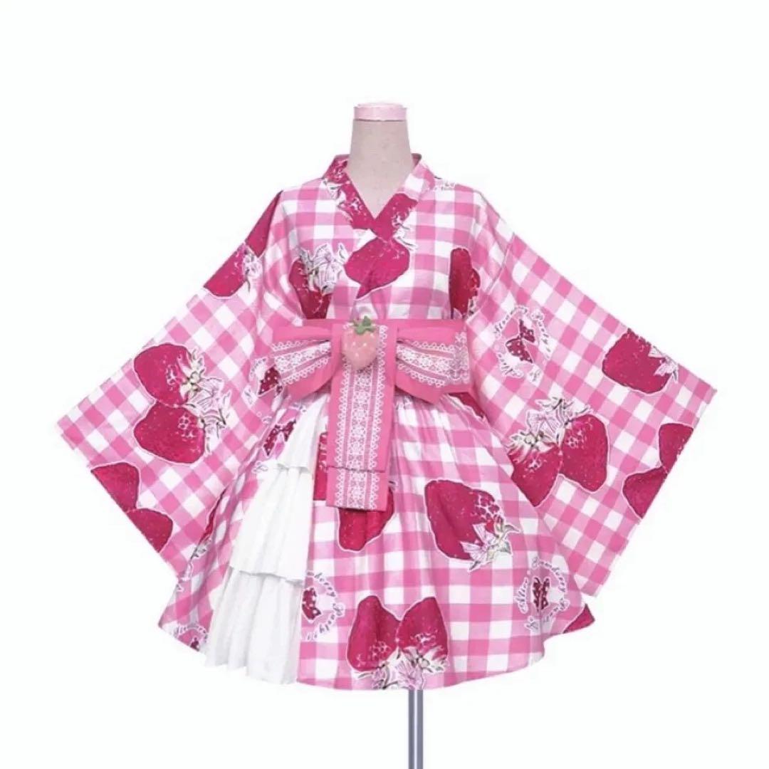 ToAlice いちご浴衣シリーズ ピンク色4点セット　姫ギャル　ロリィタ ToAlice いちご浴衣シリーズ ピンク色4点セット 姫ギャル