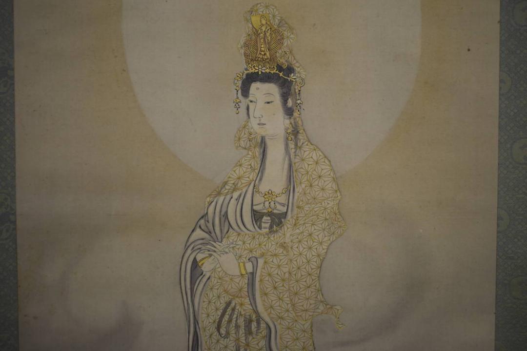 真作/水如/楊柳観音像図/岩上観音図/布袋屋掛軸HI-762