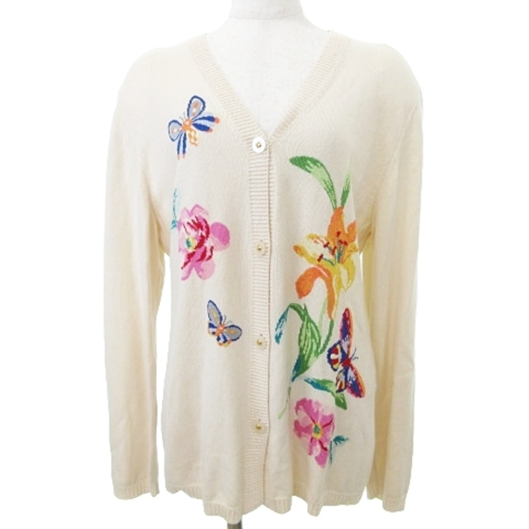 LEONARD FASHION　人気カンカン 花柄長袖カーディガンМ寸 美品✨レオナール カーディガン 花柄 アイボリー М