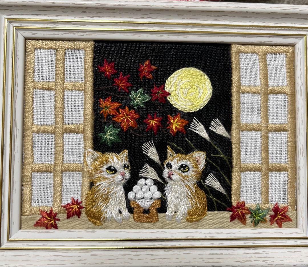 【専用】ハンドメイド　刺繍ブローチ　刺繍フレーム ハンドメイド刺繍ブローチ 刺繍フレーム （猫 ネコ 木枠 猫刺繍