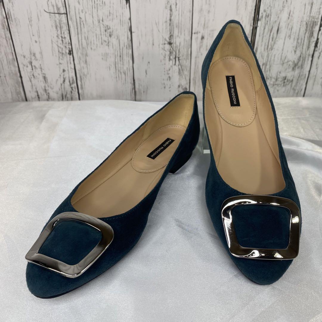 新品‼️FABIO RUSCONI グリーン レザー フラットシューズ　パンプス FABIO RUSCONI パンプス フラット グリーン系 バックル 36 23
