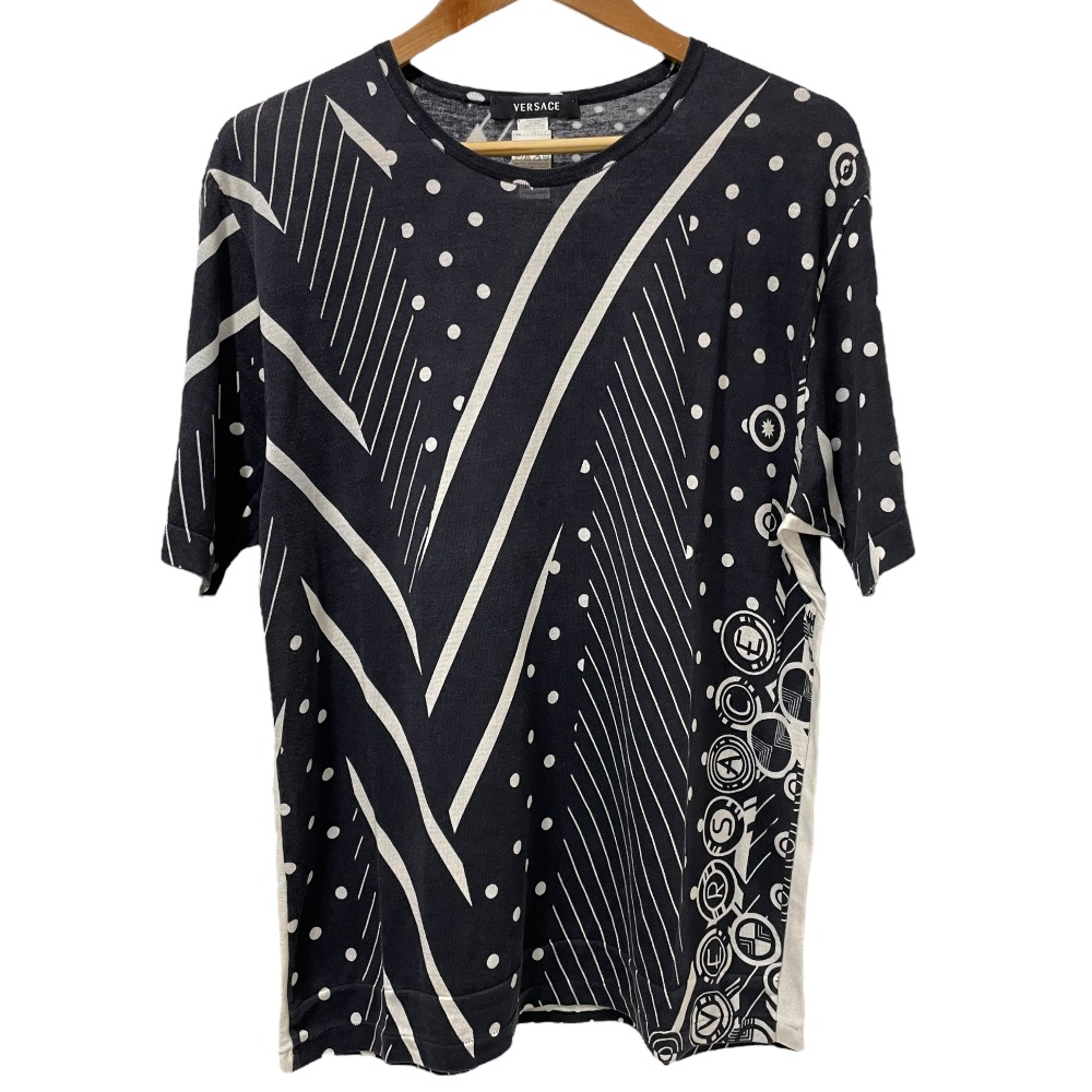 中古】美品 VERSACE ヴェルサーチ ロゴ×ドット柄 シルク100