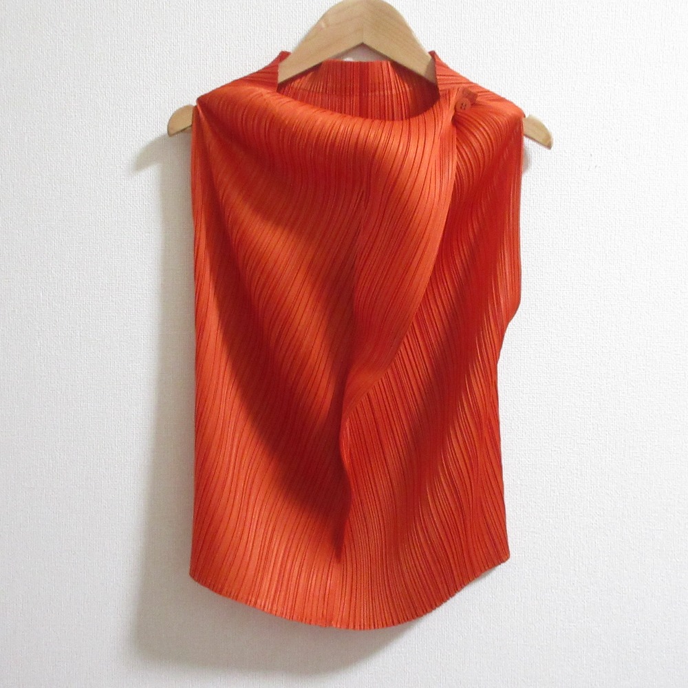 PLEATS PLEASE イッセイミヤケ オレンジ ノースリーブ  サイズ4 PLEATS PLEASE ISSEY MIYAKE(プリーツプリーズイッセイミヤケ
