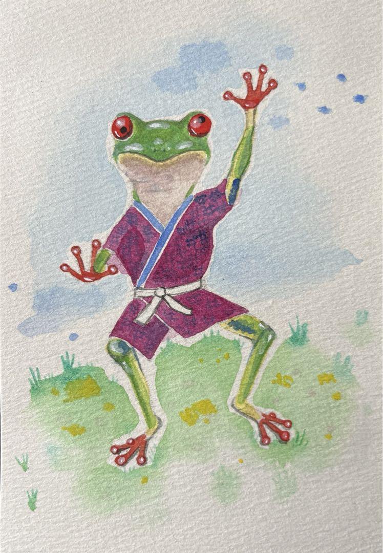 見得【水彩画】 絵画 絵 原画 抽象画 現代アート 可愛い カエル