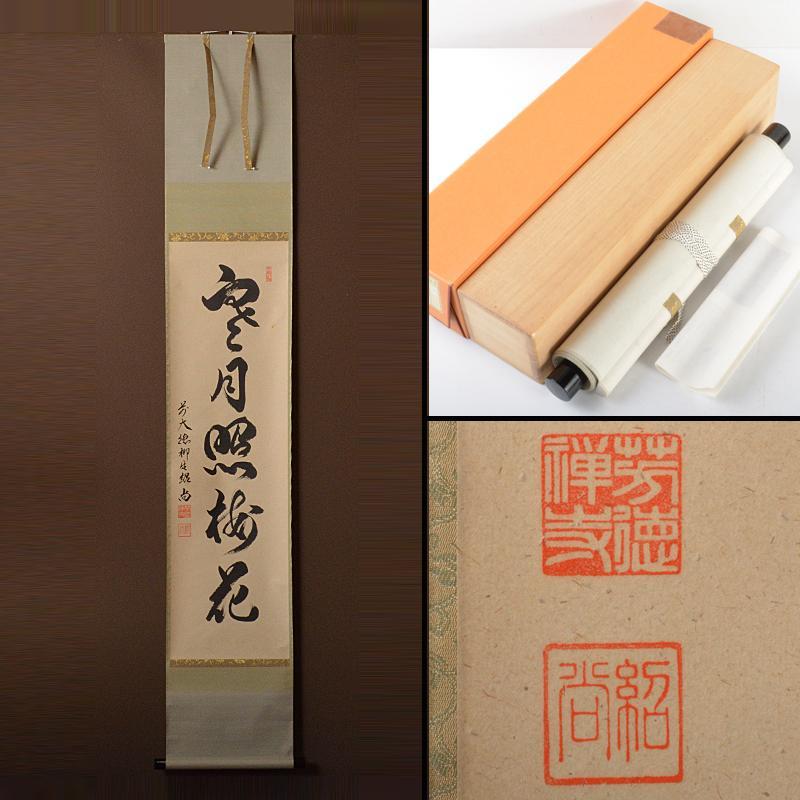 掛軸　柳生芳徳寺　橋本紹尚　一行書　「寒月照梅花」　共箱　V　4563A 掛軸 柳生芳徳寺 橋本紹尚 一行書 「寒月照梅花」 共箱 V 4563A