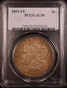 1891-CC モーガン ドル - PCGS AU50 - タフなカーソンシティ