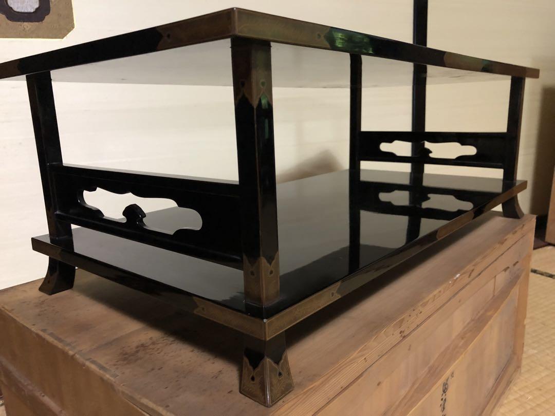 逸品！上品な蒔絵細工の素晴らしい輪島塗二段卓！検輪島塗茶道具床間