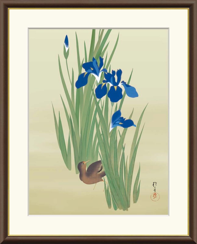 燕子花水鶏図　酒井抱一 酒井抱一作品 燕子花に水鶏図 F8サイズ 工芸美術画 額装作品（八