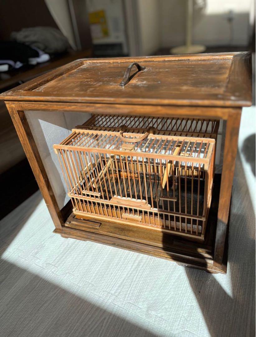 竹製木製鳥かご 中型 格子窓　うぐいす　コガラ　インコ　文鳥　名人籠　昭和レトロ 竹製木製鳥かご 中型 格子窓 うぐいす コガラ インコ 文鳥 名人