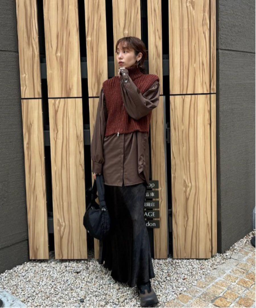AMERI COMPACT KNIT VEST WITH SHIRT（Sweater vest - Black